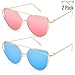 Livhò Sunglasses for Women, Cat Eye Mirrored/Transparent Flat Lenses Metal Frame Sunglasses UV400 (Gold Deep Blue+Gold Red)