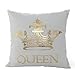 Kingla Home Gold Queen Crown Pillow Covers 18x18 inch Decorative Soft White Throw Pillow Covers Square Couch Cushion Covers