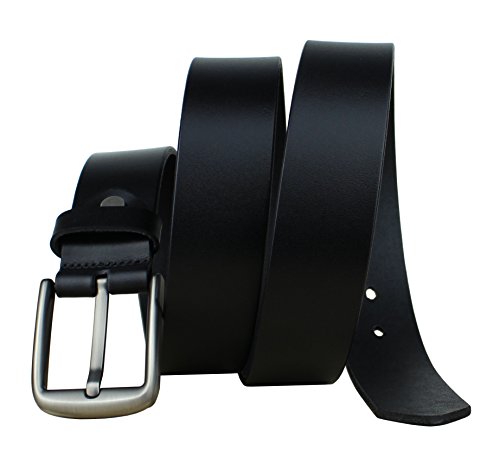 Bullko Men's Leather Casual Dress Belt With Classic Buckle Black Size 30-32inch