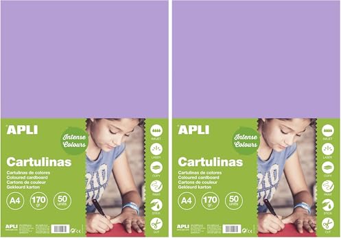 APLI Cartoncini Colorati Set da 50 Pezzi, Violetto, A4 (Confezione da 2)