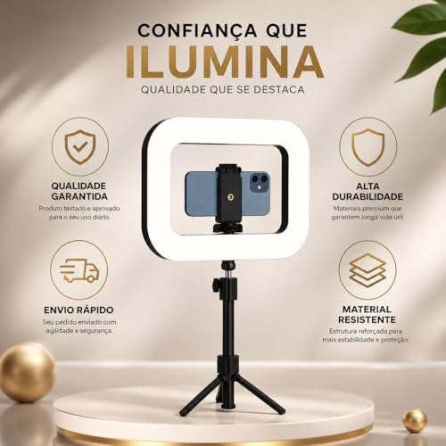 Iluminação Selfie Luz LED Ring Light Estabilizador com Suporte Celular Universal Com Luz De Selfie Youtuber Gravação Fotos Makes Linha Super Premium
