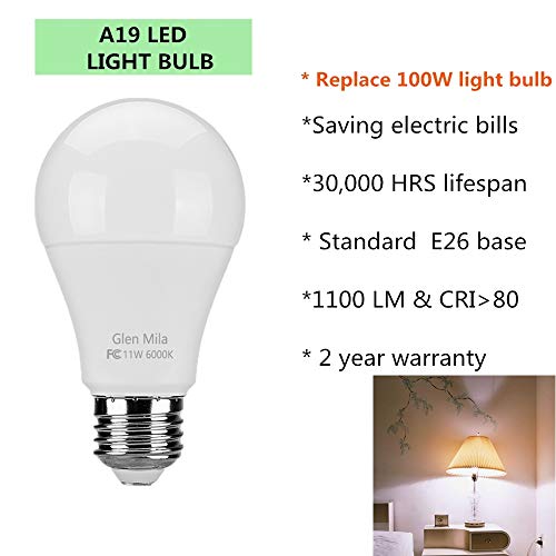 Glen Mila 100W Equivalent LED Light Bulbs, A19 Type (11W) 6000K Daylight Bulbs E26 Medium (Edison) Screw Base 1100 Lumen General Purpose for Home Lighting, Non- Dimmable (4 Pack) - Thumbnail 2