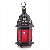 Red Glass Metal Moroccan Candle Holder Hanging Lantern