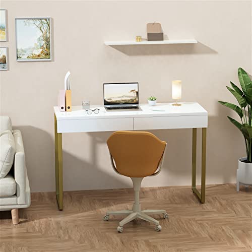 GreenForest Vanity Desk with 2 Drawers Glossy White 39 inch Modern Home