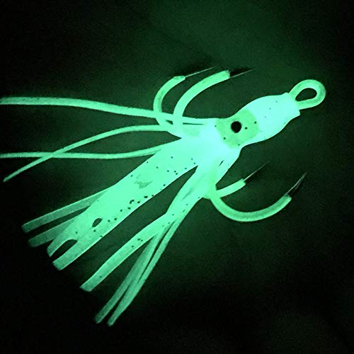 OriGlam Luminous Octopus Lures Squid Skirts Bait, Soft Trolling Lures Skirts, Cuttlefish Squid Jig Octopus Lures, Glow in Dark Squid with 4 Hooks