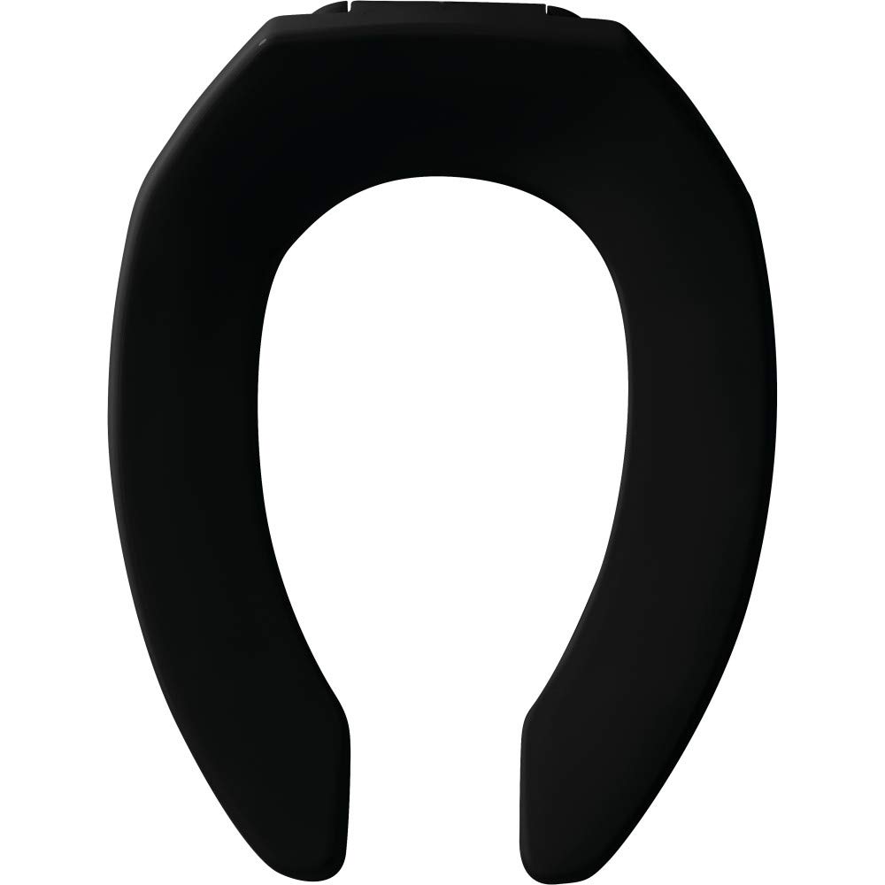 BEMIS 1955SSCT Commercial Open Front Plastic Toilet Seat, Heavy Duty Industrial No Slam Seat Without Lid, Secure Installation, Made in USA, Elongated, Black