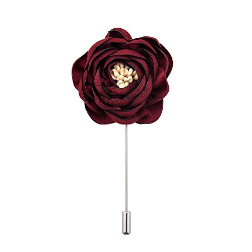 YSUCAU Handcrafted Lapel Pins Flower, Boutonniere Set For Suits Wedding Party, Gift Box Of 12 (Wine Red)