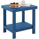HDPS Small Outdoor Side Table, 2 Tier Patio Table with Storage Shelf, Blue | Small Coffee Table for Adirondack Chairs, Weather Resistant and Easy Clean End Table for Patio, Garden, Pool, Porch