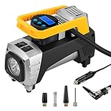 rourlinge 12V DC Air Compressor Pump, 150 PSI Car Digital Display Auto Pump Tire Inflator with Preset Pressure Auto Shut Off Gauge and Emergency Light for Car Tyre, Motorcycle, Bicycle (Black)
