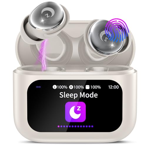 Wireless Earbuds with Smart Touch Screen, 2026 Mini Sleep Earbuds Bluetooth 5.4 Headphone In Ear with Noise Cancelling Mic, 48Hrs Playtime Hi-Fi Stereo Sound, 5 EQ Modes/IP7 Waterproof Ear Buds Beige