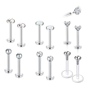 Buy QWALIT 16g Lip Rings Studs Internal Thread Surgical ...