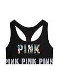 Victoria's Secret PINK Logo Racerback Bra Top Black Tropical Graphic