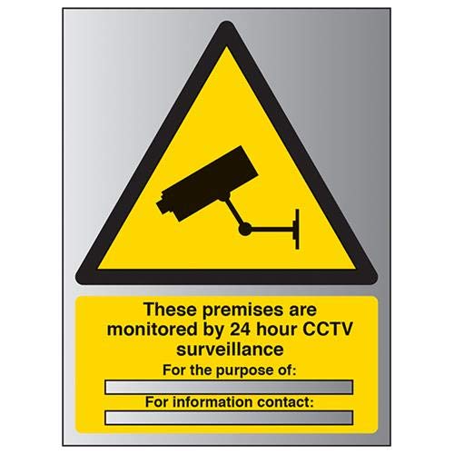 V Safety Monitored By 24 CCTV For The Purpose Of… Sign - 300mm x 400mm - 3mm Brushed Alu Comp