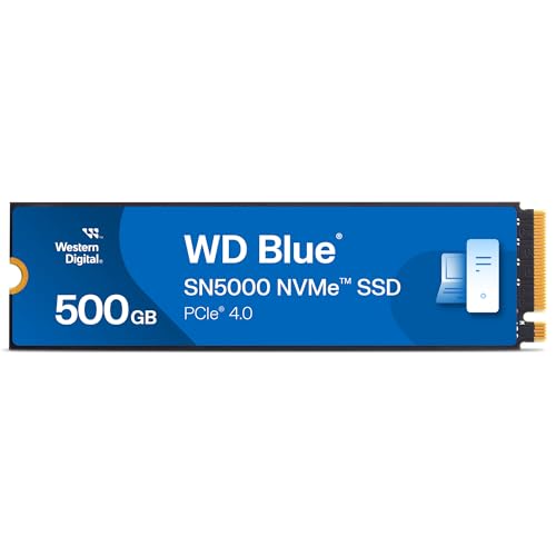 WD Blue SN5000 NVMe SSD 500 GB interne SSD (Geschwindigkeiten von bis zu 5.000 MB/s/4.000 MB/s Lesen/Schreiben, 300 TBW, Western Digital nCache 4.0, A