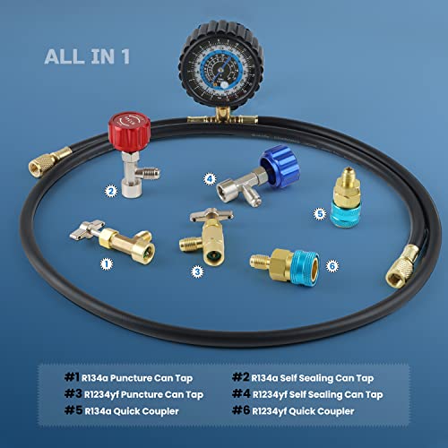 Lichamp R1234yf Refrigerant Recharge Kit, AC R134a 1234yf Gauge Set