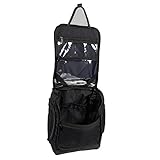 Black Hanging Toiletry Bag - Compact Portable Travel Bag Organizer - For Men & Women - Holds Shaving Bottles, Razors, Shampoo, Toothpaste, Cosmetics, Makeup, & More - 10.5 x 9.5 x 4.5 Inches