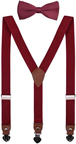 SUNNYTREE Men's Boys' Suspenders Adjustable Y Back with Bow Tie Set for Wedding Party