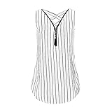 Hengshikeji Women Loose Sleeveless Tank Top Cross Back Hem Layed Zipper V-Neck T Shirts Tops Girls