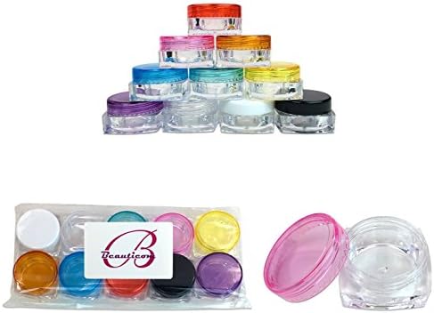 Beauticom® 10 Pieces 5G/5ML Empty Container Jars with MultiColor Lids for Makeup Cosmetic Samples, Small Jewelry, Beads, Nail Charms and Accessories