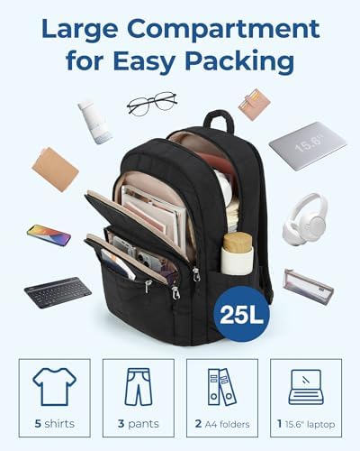 Laptop Rucksack für Frauen, Reiserucksack Schulrucksack Teenager Gesteppter Tagesrucksack, Wasserfeste Büchertasche für 15,6-Zoll-Laptop, College Reise Beige