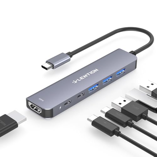 LENTION 6 in 1 USB C to HDMI Adapter 4K@60Hz, USB C Hub with USB-C Data Port, 3 USB 3.0, PD 100W, Compatible with MacBook Pro 2026-2016, New MacBook Neo, Surface, iPhone 17/16/15 Series(Grey)
