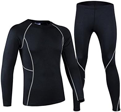 BUMOVE Youths Thermal Base Layer Underwear Skiing Cycling Running Compression Shirts and Tights (Grey YXL)
