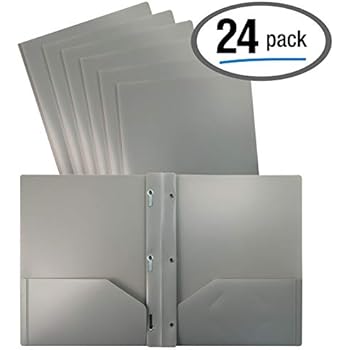 Better Office Products Gray Plastic 2 Pocket Folders with Prongs, 24 Pack, Heavyweight, Letter Size Poly Folders with 3 Metal Prongs Fastener Clips, Gray
