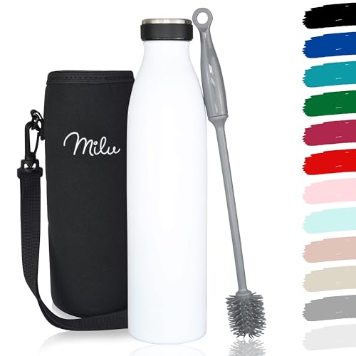 Milu Edelstahl Trinkflasche 350ml 500ml 750ml 1L 1,5L – Thermosflasche, Isolierte Wasserflasche, Auslaufsichere Isolierflasche doppelwandig Kohlensäur