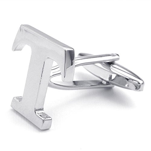 Jonline24h 2pcs Men's Name Initial Letter T Shirts Cufflinks, Wedding, Color Silver, 1 Pair Set