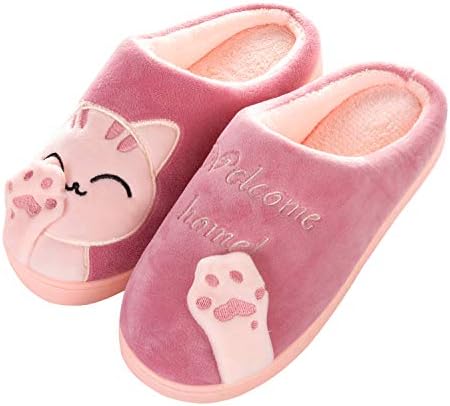 HAINE Cute Cat Slippers Indoor Winter Plush Slippers Anti-Slip Shoes for Women and Men