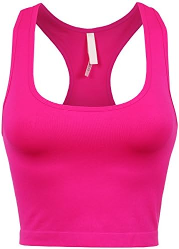 DOUBLDO Womens Basic Solid Soft Seamless Racerback Cropped Sports Tank Top