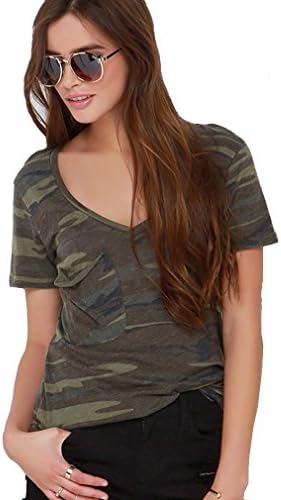 Celewe women's Sexy Camo camouflage V-neck Top Tee T-Shirt