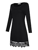 MISSKY Women's Long Sleeve A-Line Lace Stitching Trim Cotton Loose Casual Dress