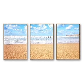 Framed Canvas Wall Art for Living Room, Bedroom Ocean Sea Beach Canvas Prints for Modern Home Decoration Ready to Hang - 16"x24"x3 Panels