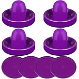 ONE250 Air Hockey Pushers and Purple Air Hockey Pucks, Goal Handles Paddles Replacement Accessories for Game Tables (4 Striker, 4 Puck Pack) (Purple)