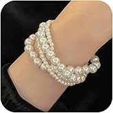 Cute Layered White Pearl Bracelets Sets for Women Fashion Freshwater Pearls Layering Statement Bracelet Stack Strand Beaded Bangles Dainty Aesthetic Jewelry