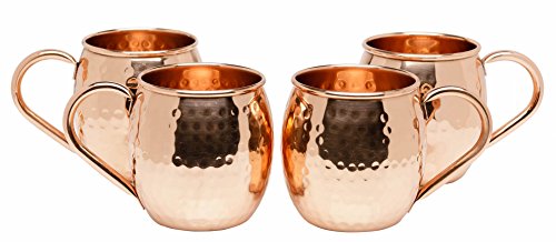 Advanced Mixology Moscow Mule Gift Set 100% Pure Copper Mugs (Set of 4)- 16 Ounce with 4 Artisan Hand Crafted Wooden Coasters-Classic (Barrel)