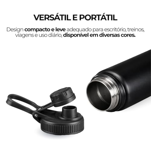 Garrafa Térmica Inox 800ml com Alça Parede Dupla Antivazamento Fitness Gyms - Preta