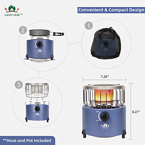 Campy Gear 2 in 1 Portable Propane Heater & Stove with Hose and Pan