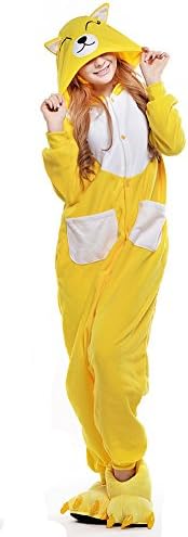Babibridal Unisex Onesies for Adult Animal Pajamas One Piece Pajamas (M, Yellow fox)
