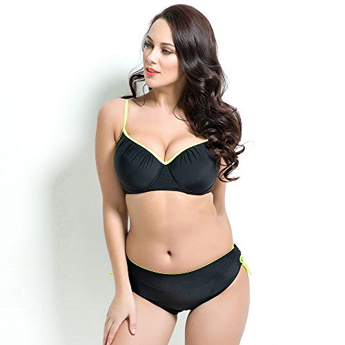 RUNBOX Women's Plus Size Pleated Push up Two-Piece Swimsuit