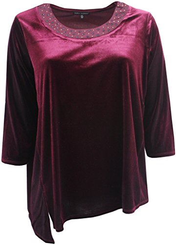 Women's Plus-Size Asymmetrical Velvet Sweater Winter Fall Asymmetrical Tee Knit Top Wine 3X 16022