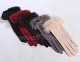 5 Color- Women's Stretch Knit Winter Warmer Wool Rabbit Fur Trimmed Gloves