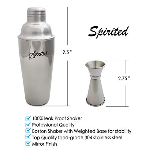 Spirited Premium Cocktail Shaker 8-teiliges Bar-Set mit Edelstahl Cobbler Shaker, Rührlöffel, Stößel, 4 Likörausgießer… – Bild 4