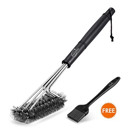 PAPAYAY BBQ Grill Brush, 18 Inches Best 360° Barbecue Grill Cleaner - 3 Stainless Steel Brushes In 1 -Perfect For Char-Broil, Weber, Porcelain And Infrared Grills + Free Basting & Pastry Brush