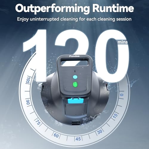 (2026 Upgraded) Pondee X1 Robotic Pool Vacuum, Cordless Pool Cleaner with 120-Min Runtime, Auto-Parking, 2.5h Fast Charging, for Above-Ground & Flat-Bottom Inground Pools up to 850 sq.ft