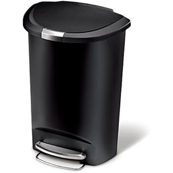 simplehuman 50 Liter / 13 Gallon Semi-Round Kitchen Step Trash Can, Black Plastic With Secure Slide Lock