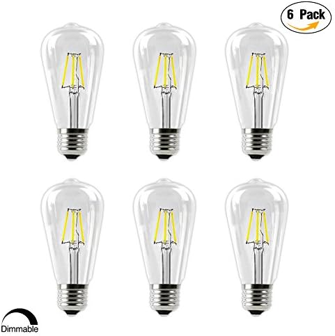 IMINOVO Edison Style Vintage LED Filament Light Bulb, 4W Cool White(6000K) 300LM, E26 Medium Base (ST64) Antique Shape, Clear Glass Cover, Dimmable, Pack of 6