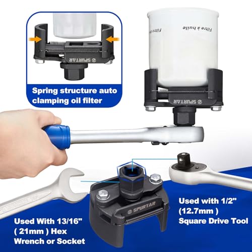 Spurtar Oil Filter Wrench 60-80 mm Oil Filter Key Universal Car Spring Loaded Adjustable Oil Filter Tool for Oil Change on Car Motorcycle Truck Boat