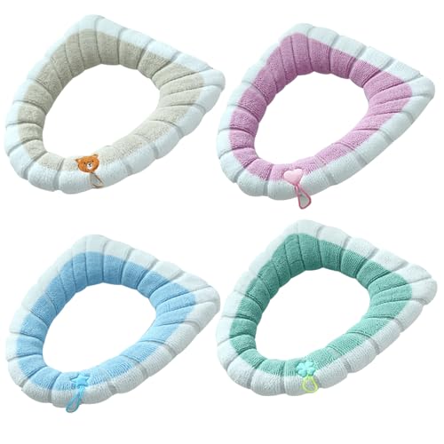 Toilet Seat Covers Toilet Seat Covers 4PCS Soft Warmer Cushion with Handle Winter Thick Stretchable Washable Bathroom Cushion Style 2